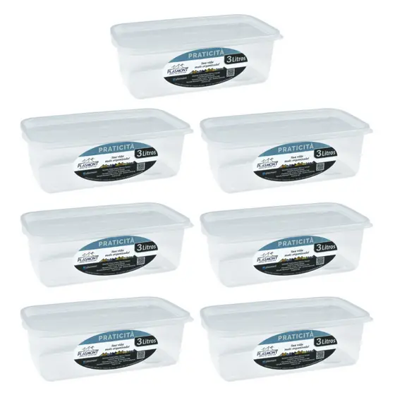 Kit 7 Potes Herméticos 3L com Tampa Ideal para Marmitas, Freezer, Micro-ondas e Geladeira