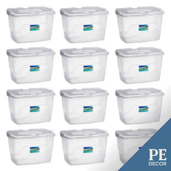 Kit Caixas Organizadoras 34L com Trava Transparente Roupas, Brinquedos, Livros e Documentos