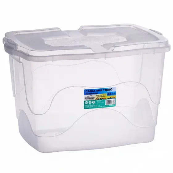 Kit 3 Caixas Organizadoras 34L Transparente, Empilhável e Versátil p/ Qualquer Ambiente