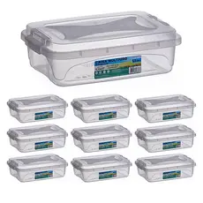 Kit 10 Caixas 1,5L com Tampa Trava Plástico Transparente Cabos Costura Brinquedos Bijuteria Remédios