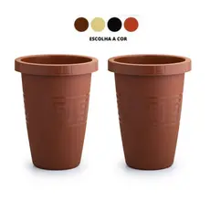 Kit 2 Vasos 21L Decorativos Coluna Plástico Reforçado para Jardim, Varanda e Área Externa Decoração
