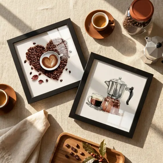 Kit 2 Quadros Decorativos 18x18 Cozinha Cantinho do Café Copa Moldura e Vidro Minimalista gourmet café