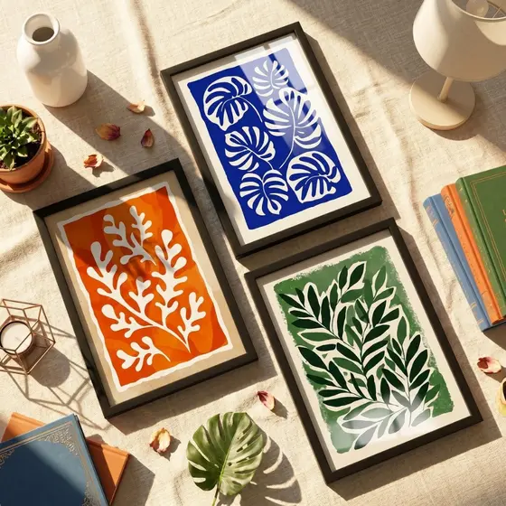 Kit 3 Quadros Decorativos Folhas Abstratas Modernas Botanico Colorido Sala Quarto Escritorio 18x24cm