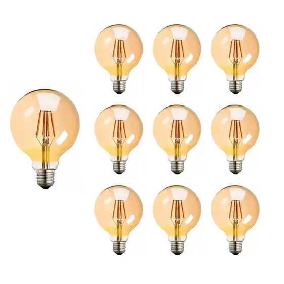 KIT 10 LAMPADA FILAMENTO DE LED GLOBO G80 4W AMBAR 2200K BIVOLT GALAXY LED