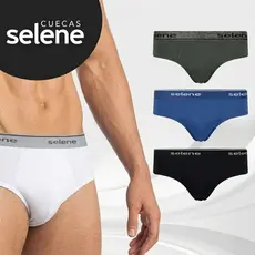 Kit 3 Cuecas Slip Selene Lisa Cós Elástico Algodão 11900