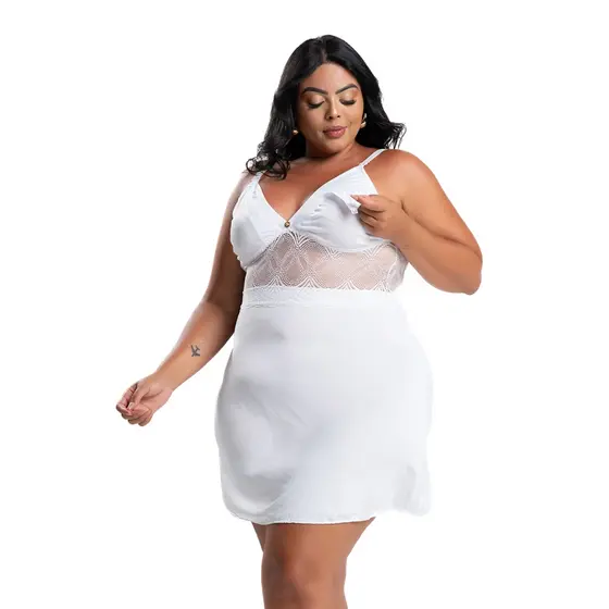 Camisola Gestante Yasmin Plus Size Amamentação com Renda