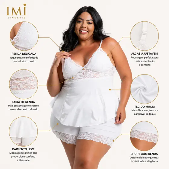 Baby Doll Amanda D Encanto Plus Size Microfibra com Renda Sensual