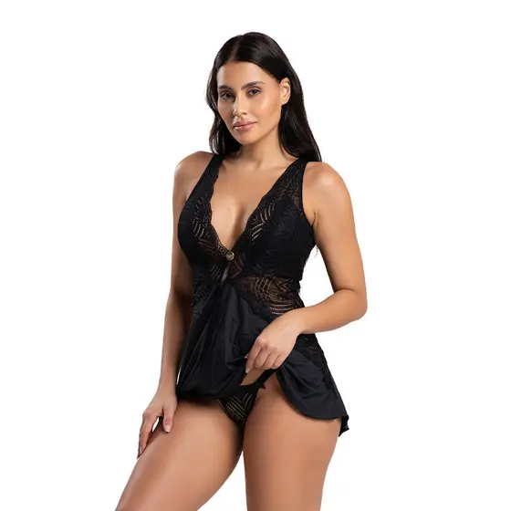 Camisola Feminina em Microfibra e Renda Decote V Sem Bojo Confortável Bianca