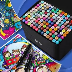 Conjunto de Caneta Colorida Ponta Dupla 120Pçs com Estojo (Versão Pretas ou Brancas)