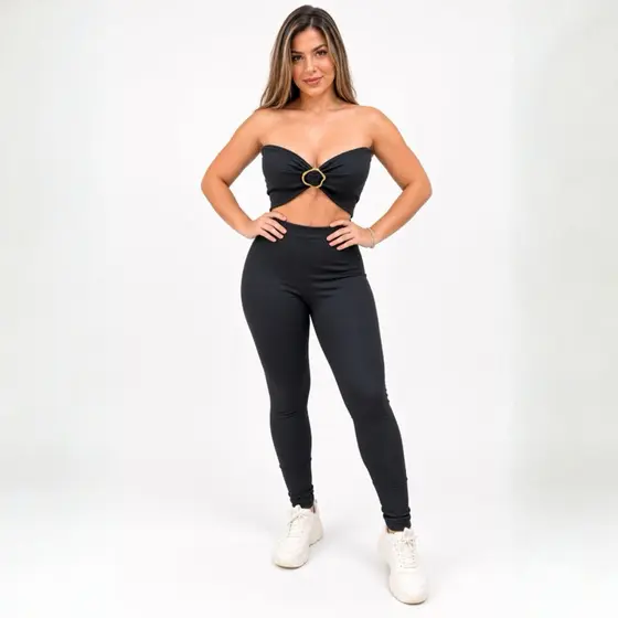 Macacão Feminino Longo Tomara Que Caia com Recorte Frontal Anarruga Tamanho Único Luxo — Cod 50