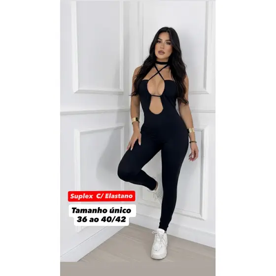Macacão Suplex Feminino Longo – Valoriza as Curvas, Tamanho 36 ao 40/42, Confortável e Elegante --- Cod.40