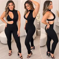 Macacão Feminino Longo Anarruga com Recorte Assimétrico Sem Bojo Tamanho Único Luxo — Cod 24