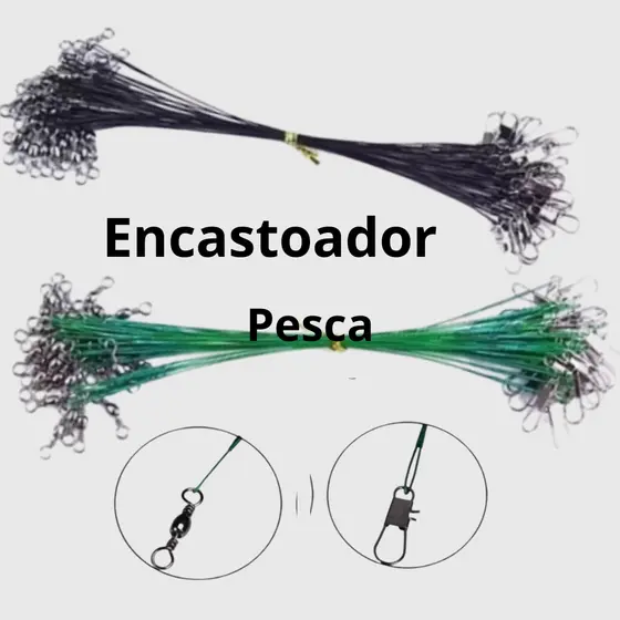 Kit Chicote Pesca Cabo de Aço Encastoado com Snap e Girador
