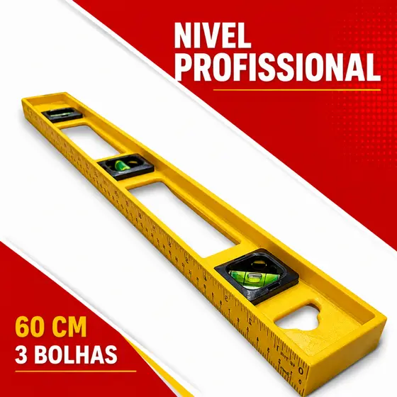 Nível Profissional GolField 60 cm Régua 3 Bolha ABS Prumo Medição Nivelador