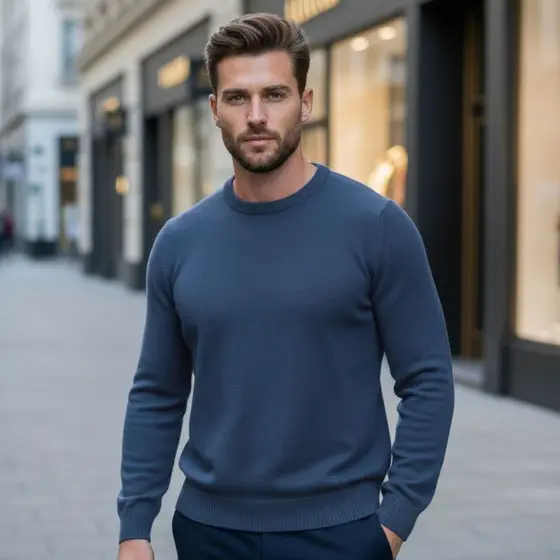 Suéter Masculino Tricô Premium Casaco Manga Longa Blusa Frio Elegante Moda Inverno Gola Redonda