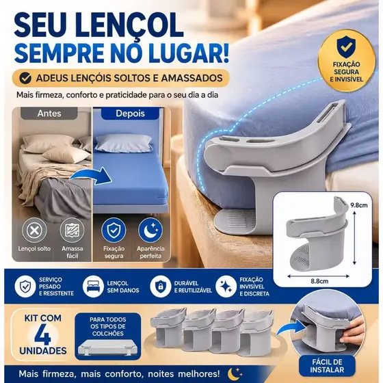 Fixador de Colchão Antideslizante, Fácil de Instalar, Compatível com Cama de Solteiro e Casal