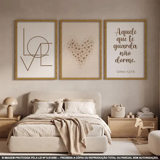 Kit 3 Quadros Decorativos Religiosos – Frases Bíblicas, Amor e Coração
