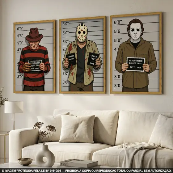 Kit 3 Quadros Decorativos Vilões Famosos | Sala Quarto Nerd Geek Pop Art Cinema Terror