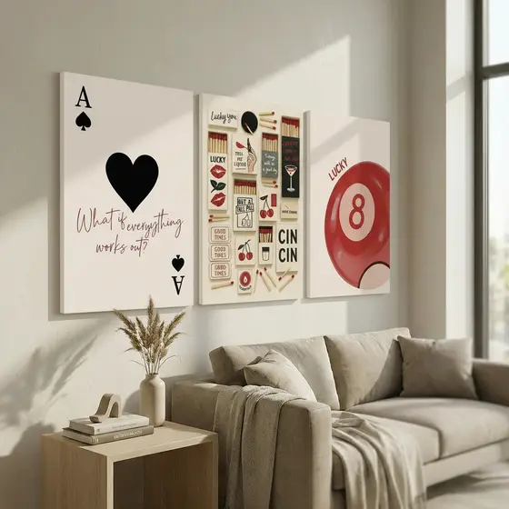 Quadro Decorativo Moderno em 3 Peças MDF | Estilo Pop Art Retrô Vintage Abstrato Sala Quarto Parede