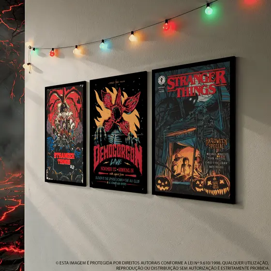 Quadro Decorativo Stranger Things Kit 3 Peças em MDF | Geek Retrô Vintage