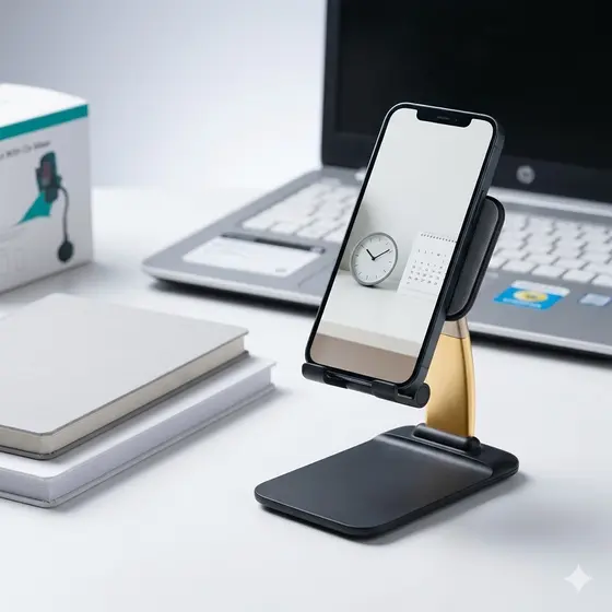 Suporte de Mesa Ajustável para Celular Silicone Antiderrapante