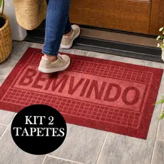 KIT 2 Tapetes Capacho Bem Vindo Welcome 40x60 Emborrachado Antiderrapante Porta Entrada Carpete