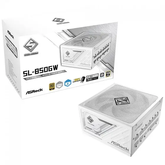 Fonte ASRock Steel Legend White, 850W, 80 Plus Gold, Full Modular, ATX 3.1, PCIe 5.1, Branco, SL-850GW