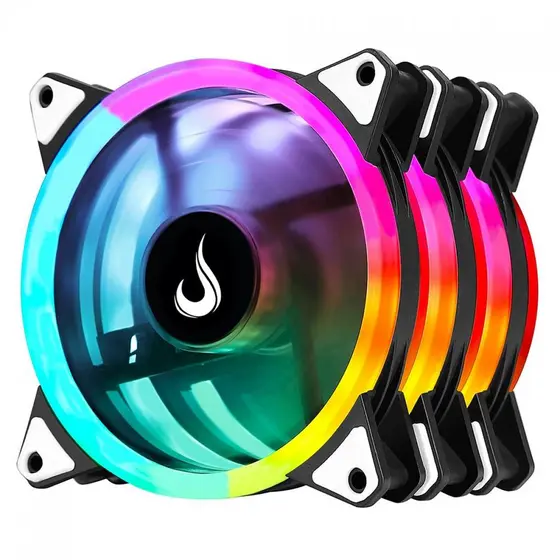 Kit Fan com 3 Unidades Rise Mode Energy, ARGB, 120mm, Com Controladora, PWM, Preto, FN-02-RGB-5V