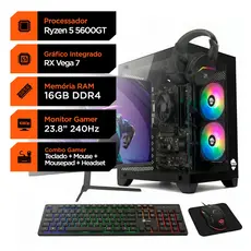 PC Gamer Soldier, AMD Ryzen 5 5600GT, 16GB DDR4, SSD 240GB + Monitor Superframe 240Hz + Combo Gamer