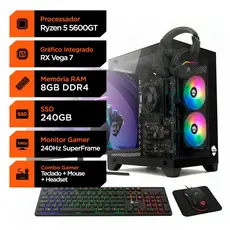 PC Gamer Soldier, AMD Ryzen 5 5600GT, 8GB DDR4, SSD 240GB + Monitor Superframe 240Hz + Combo Gamer