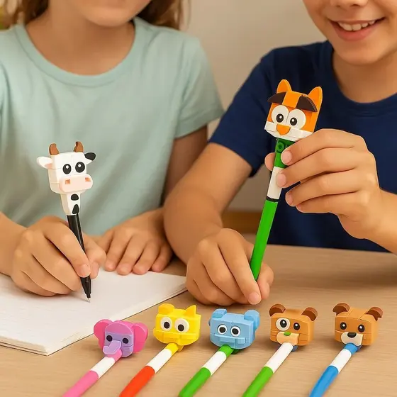 Kit 12 Canetas Blocos Montáveis Encaixe Caneta Colorida Escolar Infantil Brinquedo Escrita