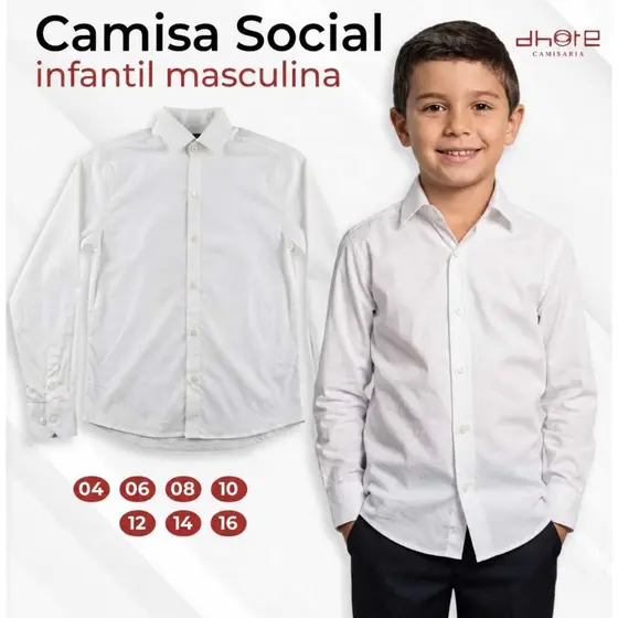 Camisa Social Branca Para Meninos Tamanhos 4 6 8 10 12 14 16