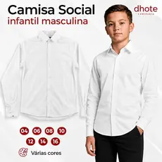 Camisa Branca Infantil Social Masculina Algodão de Botão
