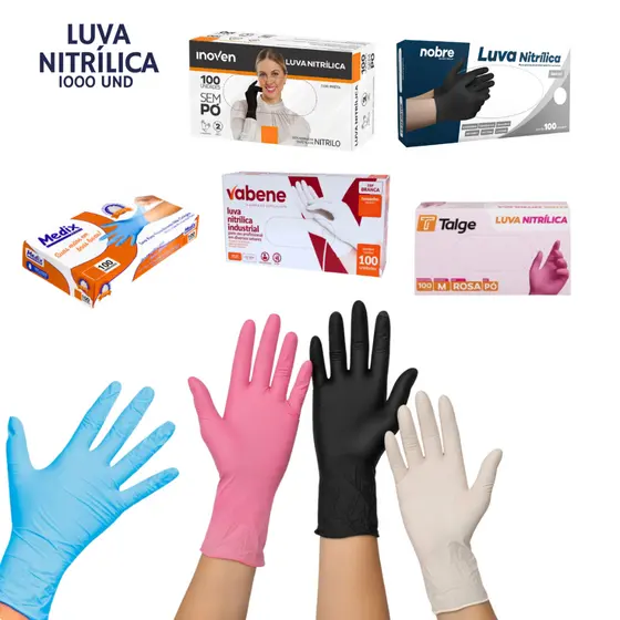 1000 Luvas Nitrílica Descartável Sem Pó - Tam. PP/P/M/G