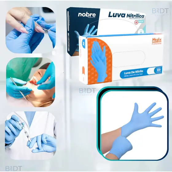 Luva Nitrílica Descartavel Azul S/ Pó Cx C/ 100 uni. - Tam. PP P M G