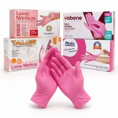 Kit 200 Luva Descartável Nitrilica Rosa Sem Pó Caixa Pink Nitrilo Antialérgica Uso Diário Estética