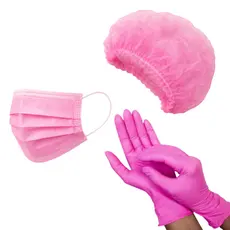 Kit Luva Nitrílica Sem pó Máscara Clip Nasal Touca TNT Descartável 12Un Estética Limpeza Gastronomia