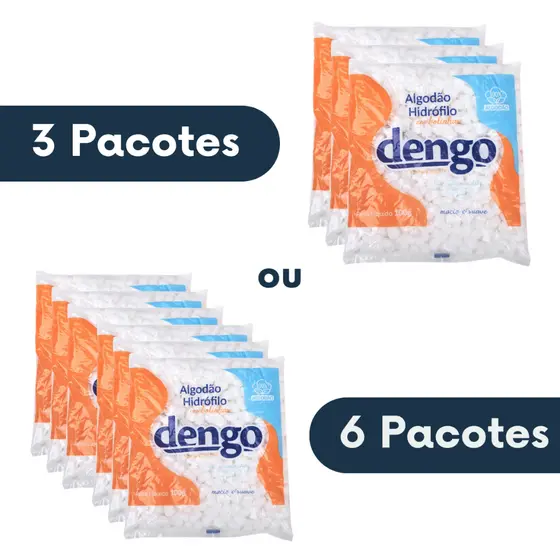 Kit 3 ou 6 Pacotes Algodão Em Bolas Macio e Suave Dengo 100g Higiene Maquiagem Manicure Esmalte Bebê