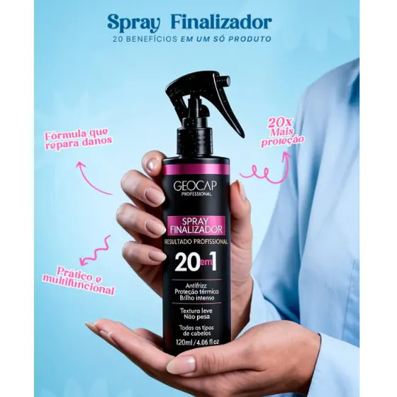 Spray Finalizador 20 em 1  Finalizador Antifrizz Protetor Térmico P/ Todos os Tipos de Cabelo 120ml