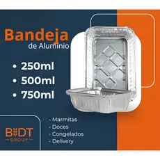 100 Bandejaa Marmita Retangular de Alumínio C/ Tampa de Papelão Laminado 250ml/500ml/750ml Quentex