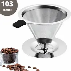 Filtro Coador De Café Inox 103 - Com Pegador em Silicone - Peneira Aço Reutilizável