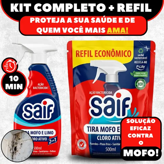 Kit Tira Mata Mofo 1L Pronto Para Uso Anti Não Volta Elimina Parede Teto Piso Armário Madeira Bolor