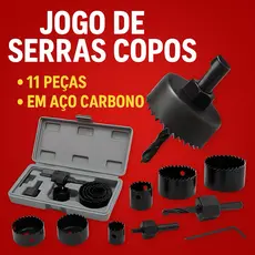 Kit jogo Serra copo profissional maleta 11 peças e 6 peças madeira e gesso, material aço carbono.