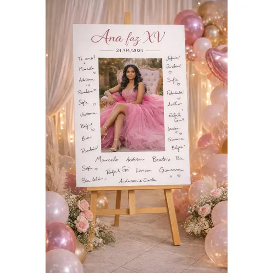 Placa Decorativa Recepção Aniversário 15 anos Com Assinatura Personalizada Debutante Com Foto