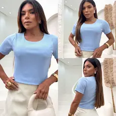 blusa cropped de manga curta de alta elasticidade no ribana
