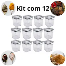 kit com 12 Pote p/ Temperos 200ml – Hermético, Acrílico Transparente + BRINDE