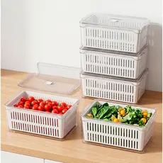 Organizador de Geladeira 5L – Acrílico Transparente com Cesto e Válvula de Vedação