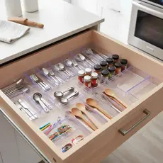 Kit 7 organizadores modulares ACRÍLICOS multiuso gaveta armário cozinha