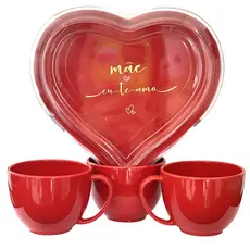 KIT Caixa Coração Acrílico Com Xícaras em acrílico Amor presente Dia Das Mães amor de mãe coração