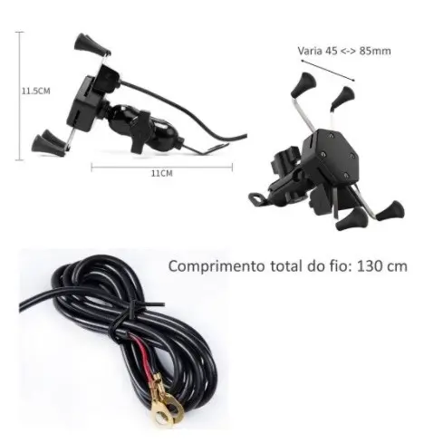 Suporte Para Motocicletas Usb Pra Carregador 360 Rotação